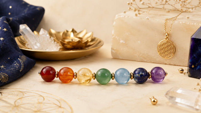 Pierres naturelles colorées associées aux sept chakras