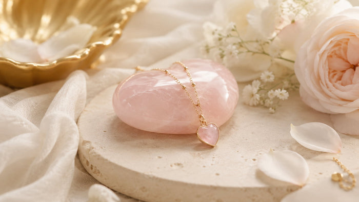 Quartz rose naturel et bijou symbolisant la douceur et l’amour de soi