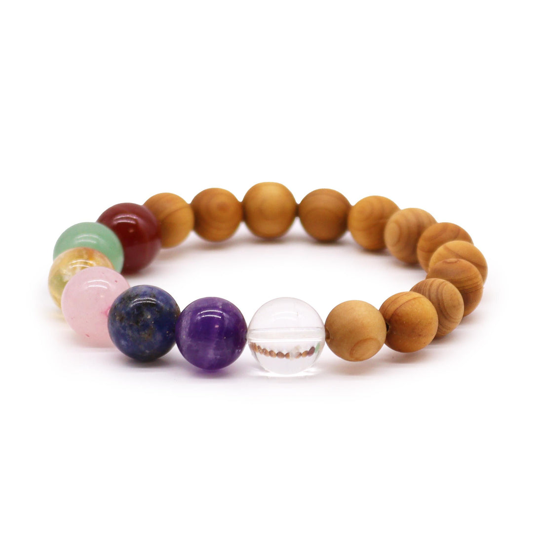 Bracelet Bois de Cèdre & 7 Chakras en 7 chakras sur fond doux Brillanceleste - vue 2