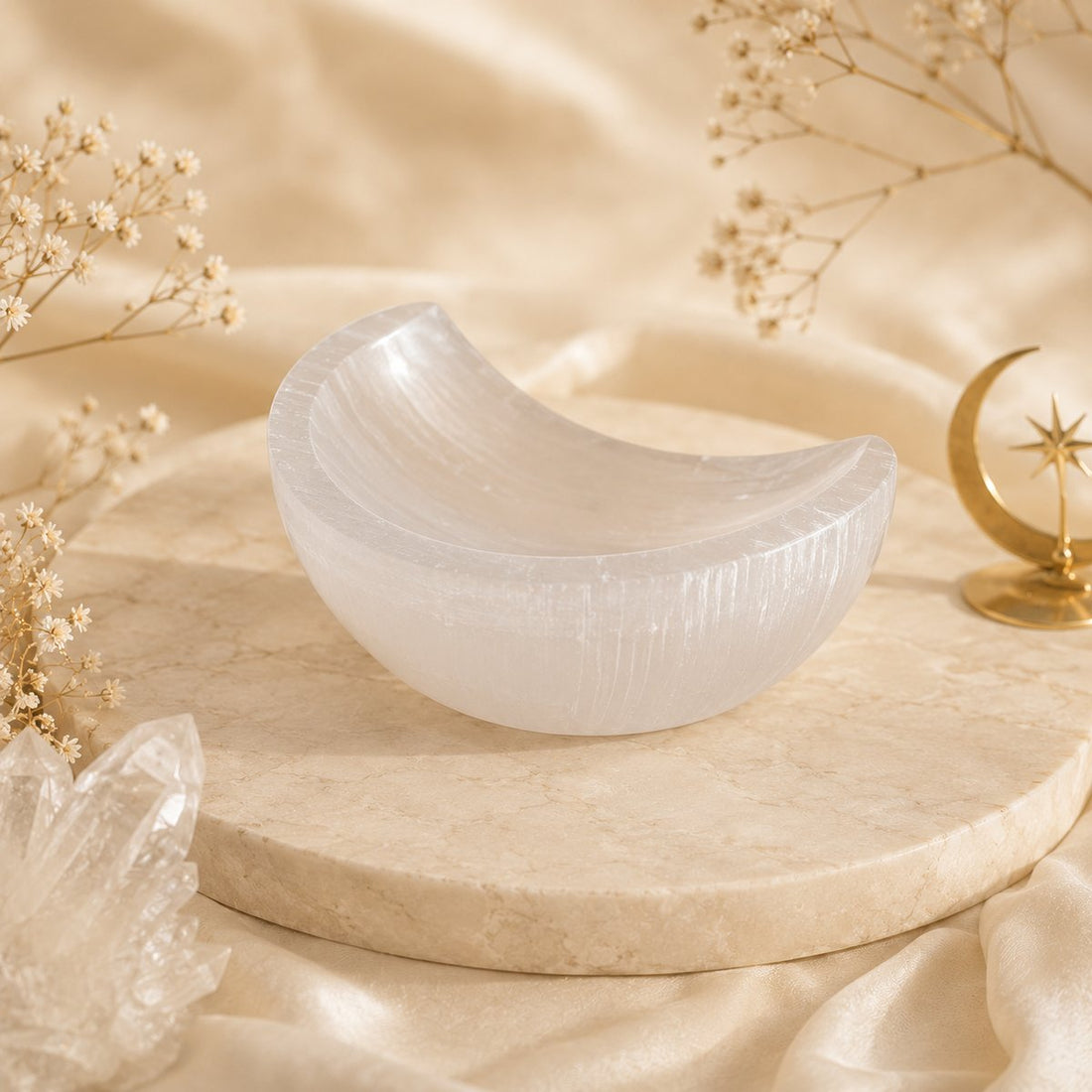 Bol lune en sélénite pour rituel et rechargement Brillanceleste