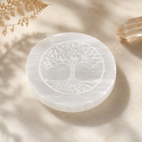 Plaque en sélénite arbre de vie de la collection Sélénite et Rechargement Brillanceleste