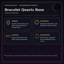 Informations Bracelet Quartz Rose Brillanceleste : pierre, montage, format et entretien