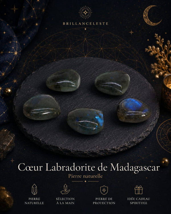 Cœur labradorite de Madagascar pierre naturelle Brillanceleste