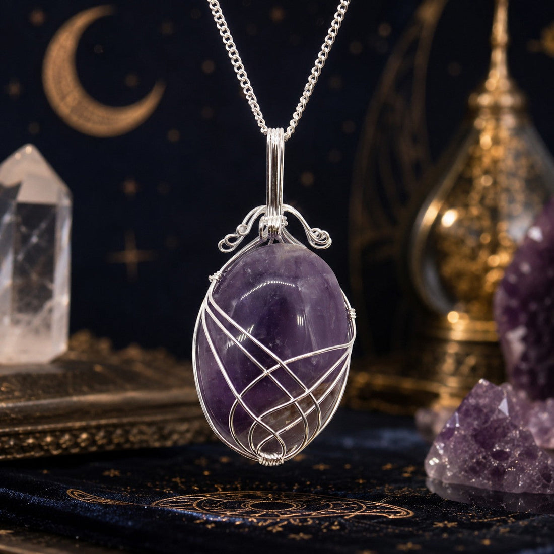 Collier Spirale Améthyste Brillanceleste - visuel noir doré mystique