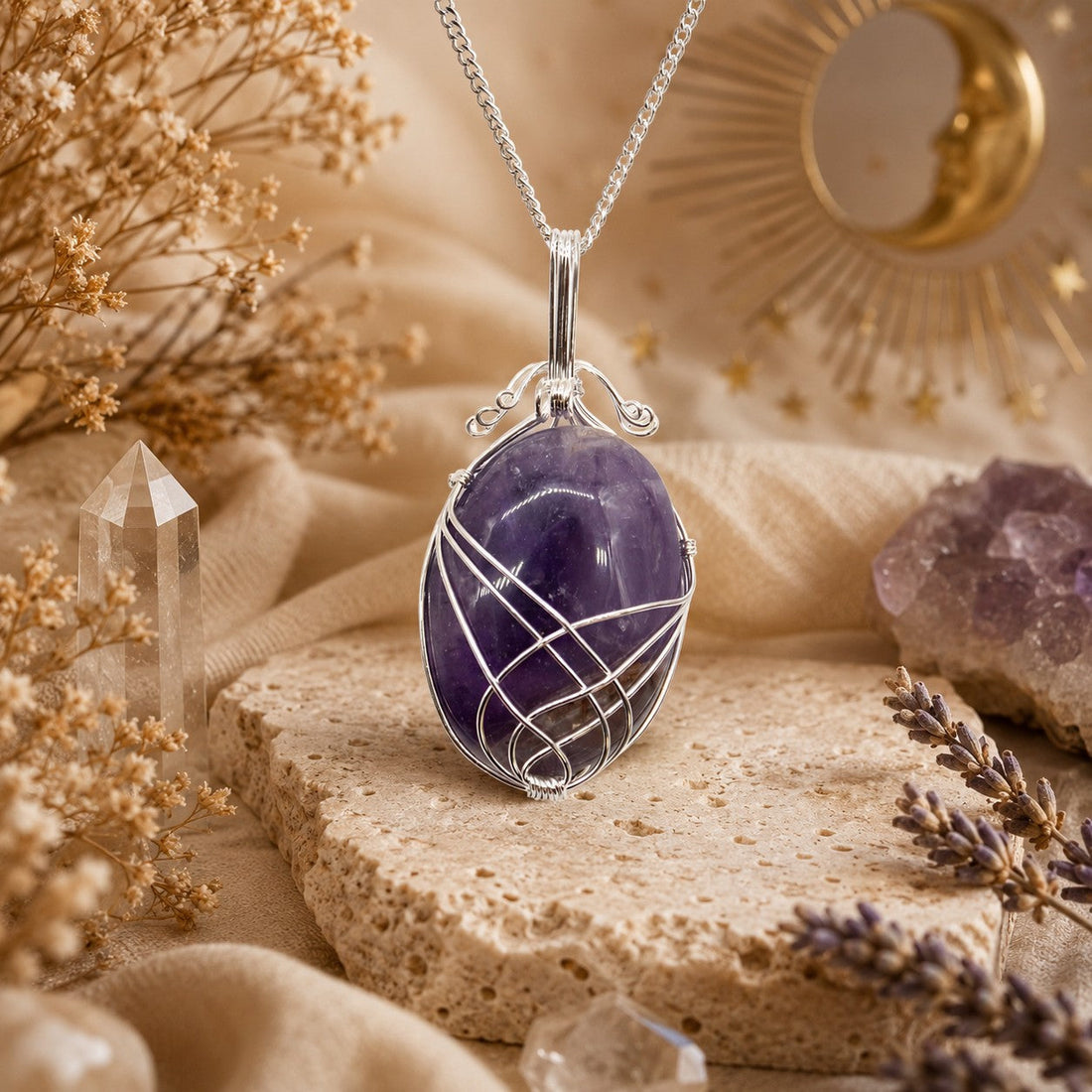 Collier Spirale Améthyste Brillanceleste - visuel rituel doré