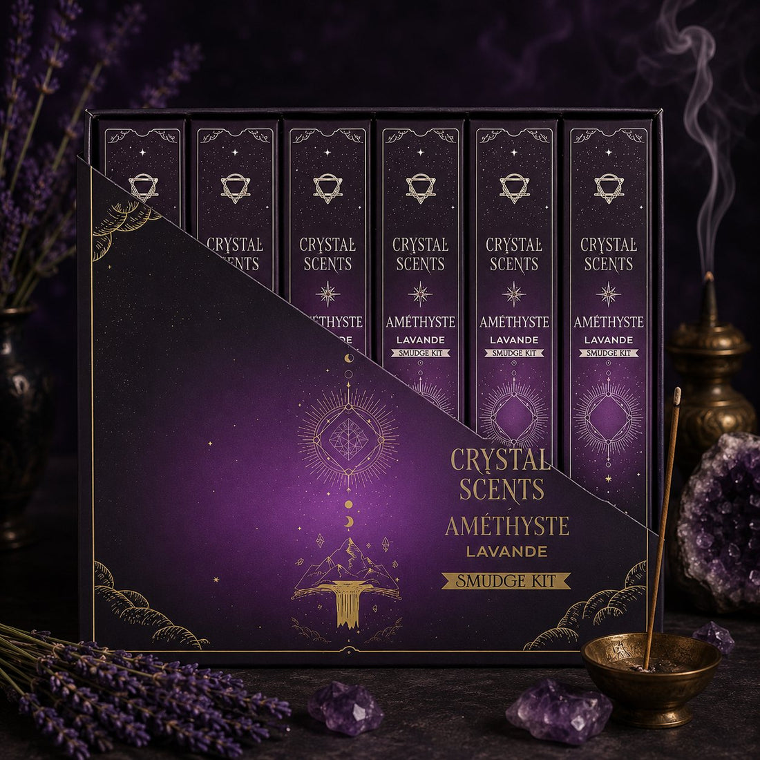 Encens Améthyste Lavande Brillanceleste pour rituel bien-être et purification