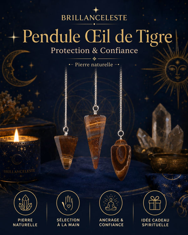 Pendule œil de tigre protection confiance en pierre naturelle Brillanceleste
