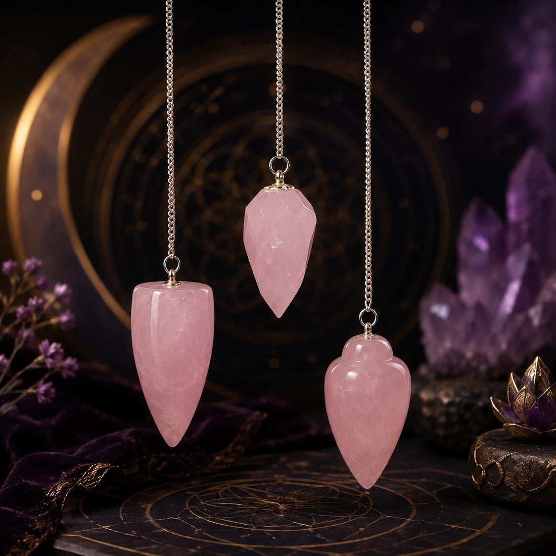 Pendule en quartz rose pour douceur et intuition – Brillanceleste