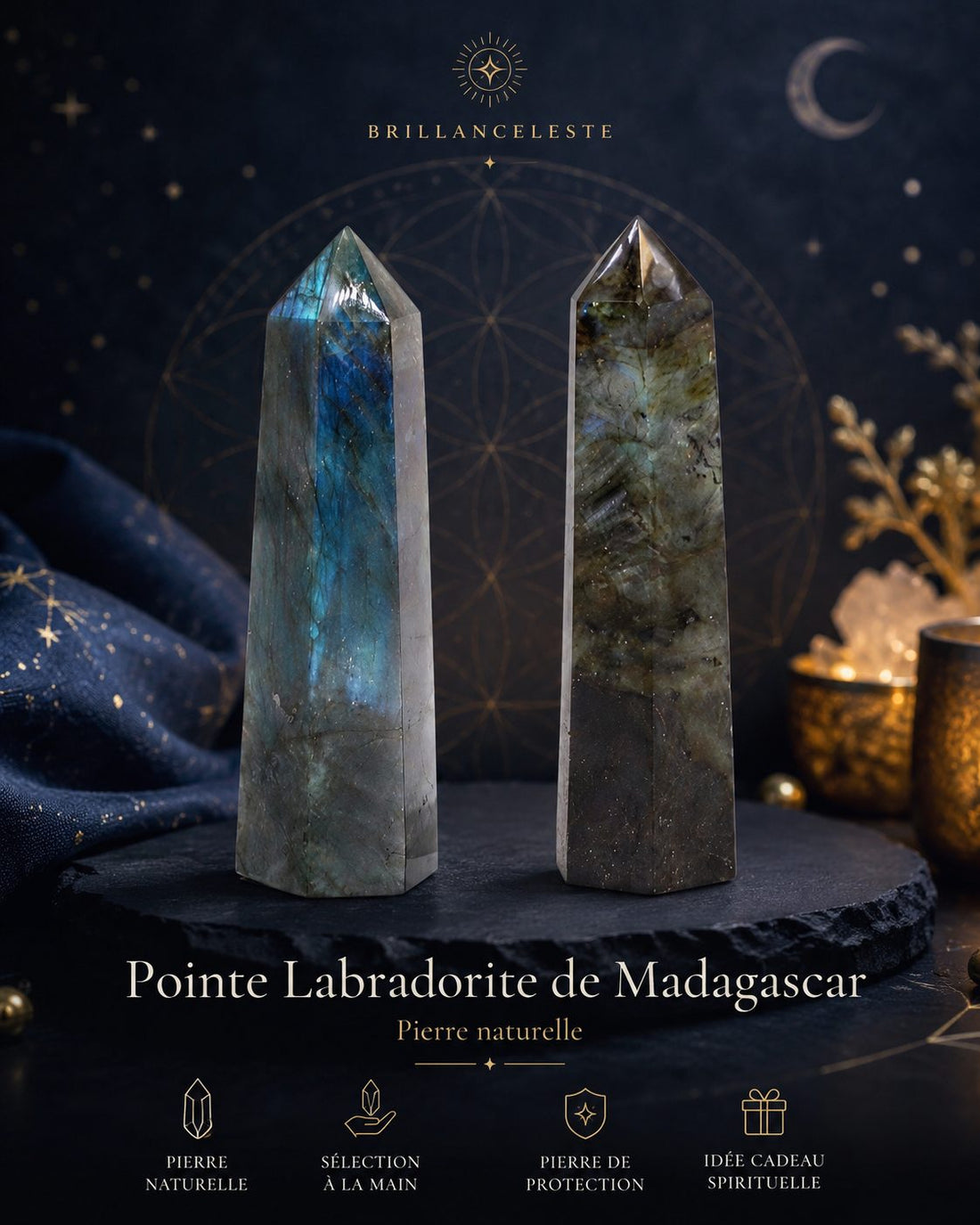 Pointe labradorite de Madagascar pierre naturelle Brillanceleste