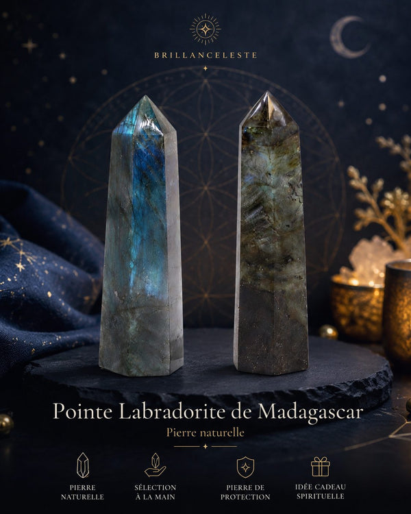 Pointe labradorite de Madagascar pierre naturelle Brillanceleste
